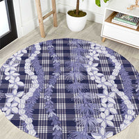 Hawaiian Ohia Lehua Lei Round Carpet Plaid Palaka Uliuli hohonu Pattern - Polynesian Pride
