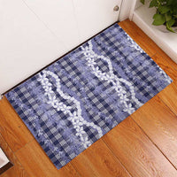 Hawaiian Ohia Lehua Lei Rubber Doormat Plaid Palaka Uliuli hohonu Pattern - Polynesian Pride