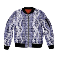 Hawaiian Ohia Lehua Lei Sleeve Zip Bomber Jacket Plaid Palaka Uliuli hohonu Pattern - Polynesian Pride