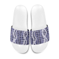 Hawaiian Ohia Lehua Lei Slide Sandals Plaid Palaka Uliuli hohonu Pattern - Polynesian Pride