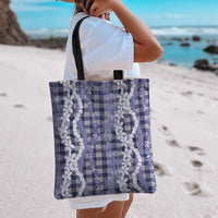 Hawaiian Ohia Lehua Lei Tote Bag Plaid Palaka Uliuli hohonu Pattern - Polynesian Pride