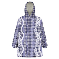 Hawaiian Ohia Lehua Lei Wearable Blanket Hoodie Plaid Palaka Uliuli hohonu Pattern - Polynesian Pride