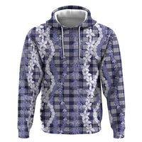 Hawaiian Ohia Lehua Lei Zip Hoodie Plaid Palaka Uliuli hohonu Pattern - Polynesian Pride