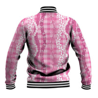 Hawaiian Ohia Lehua Lei Baseball Jacket Plaid Palaka Akala Pattern - Polynesian Pride