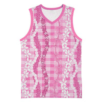 Hawaiian Ohia Lehua Lei Basketball Jersey Plaid Palaka Akala Pattern - Polynesian Pride