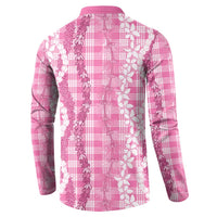 Hawaiian Ohia Lehua Lei Button Sweatshirt Plaid Palaka Akala Pattern - Polynesian Pride