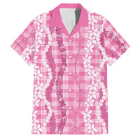 Hawaiian Ohia Lehua Lei Family Matching Mermaid Dress and Hawaiian Shirt Plaid Palaka Akala Pattern LT9 Dad's Shirt - Short Sleeve Pink - Polynesian Pride