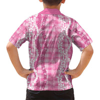 Hawaiian Ohia Lehua Lei Family Matching Off The Shoulder Long Sleeve Dress and Hawaiian Shirt Plaid Palaka Akala Pattern - Polynesian Pride