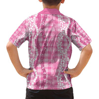 Hawaiian Ohia Lehua Lei Family Matching Off Shoulder Maxi Dress and Hawaiian Shirt Plaid Palaka Akala Pattern - Polynesian Pride