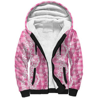 Hawaiian Ohia Lehua Lei Sherpa Hoodie Plaid Palaka Akala Pattern LT9 Unisex Pink - Polynesian Pride