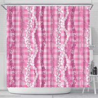 Hawaiian Ohia Lehua Lei Shower Curtain Plaid Palaka Akala Pattern - Polynesian Pride