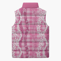 Hawaiian Ohia Lehua Lei Sleeveless Puffer Jacket Plaid Palaka Akala Pattern - Polynesian Pride