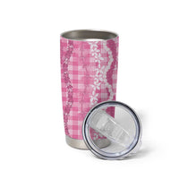 Hawaiian Ohia Lehua Lei Tumbler Cup Plaid Palaka Akala Pattern - Polynesian Pride