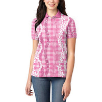 Hawaiian Ohia Lehua Lei Women Polo Shirt Plaid Palaka Akala Pattern - Polynesian Pride