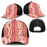 Hawaiian Ohia Lehua Lei Baseball Net Cap Plaid Palaka Ulaula Pattern LT9 - Polynesian Pride