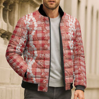 Hawaiian Ohia Lehua Lei Bomber Puffer Jacket Plaid Palaka Ulaula Pattern - Polynesian Pride