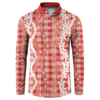 Hawaiian Ohia Lehua Lei Button Sweatshirt Plaid Palaka Ulaula Pattern - Polynesian Pride