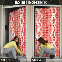 Hawaiian Ohia Lehua Lei Door Cover Plaid Palaka Ulaula Pattern - Polynesian Pride