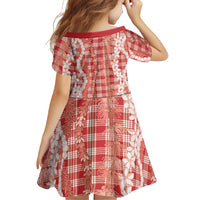 Hawaiian Ohia Lehua Lei Family Matching Long Sleeve Bodycon Dress and Hawaiian Shirt Plaid Palaka Ulaula Pattern LT9 - Polynesian Pride