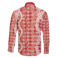 Hawaiian Ohia Lehua Lei Family Matching Off The Shoulder Long Sleeve Dress and Hawaiian Shirt Plaid Palaka Ulaula Pattern - Polynesian Pride