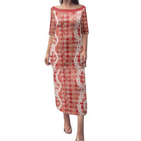 Hawaiian Ohia Lehua Lei Family Matching Puletasi and Hawaiian Shirt Plaid Palaka Ulaula Pattern - Polynesian Pride