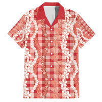 Hawaiian Ohia Lehua Lei Family Matching Tank Maxi Dress and Hawaiian Shirt Plaid Palaka Ulaula Pattern - Polynesian Pride