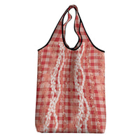 Hawaiian Ohia Lehua Lei Grocery Bag Plaid Palaka Ulaula Pattern - Polynesian Pride