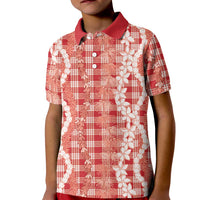 Hawaiian Ohia Lehua Lei Kid Polo Shirt Plaid Palaka Ulaula Pattern LT9 Kid Red - Polynesian Pride