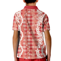 Hawaiian Ohia Lehua Lei Kid Polo Shirt Plaid Palaka Ulaula Pattern LT9 - Polynesian Pride