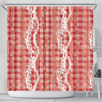 Hawaiian Ohia Lehua Lei Shower Curtain Plaid Palaka Ulaula Pattern - Polynesian Pride