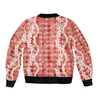 Hawaiian Ohia Lehua Lei Sleeve Zip Bomber Jacket Plaid Palaka Ulaula Pattern - Polynesian Pride