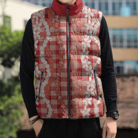 Hawaiian Ohia Lehua Lei Sleeveless Puffer Jacket Plaid Palaka Ulaula Pattern - Polynesian Pride