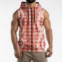 Hawaiian Ohia Lehua Lei Sleeveless Zip Hoodie Plaid Palaka Ulaula Pattern LT9 - Polynesian Pride
