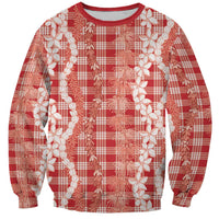 Hawaiian Ohia Lehua Lei Sweatshirt Plaid Palaka Ulaula Pattern - Polynesian Pride