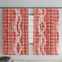 Hawaiian Ohia Lehua Lei Window Curtain Plaid Palaka Ulaula Pattern - Polynesian Pride
