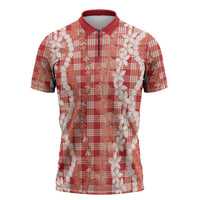 Hawaiian Ohia Lehua Lei Zipper Polo Shirt Plaid Palaka Ulaula Pattern - Polynesian Pride