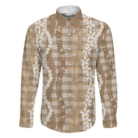 Hawaiian Ohia Lehua Lei Family Matching Mermaid Dress and Hawaiian Shirt Plaid Palaka Kalaihaahaa Pattern LT9 Dad's Shirt - Long Sleeve Tan - Polynesian Pride