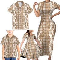 Hawaiian Ohia Lehua Lei Family Matching Short Sleeve Bodycon Dress and Hawaiian Shirt Plaid Palaka Kalaihaahaa Pattern - Polynesian Pride