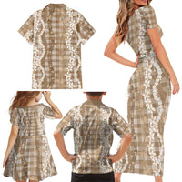 Hawaiian Ohia Lehua Lei Family Matching Short Sleeve Bodycon Dress and Hawaiian Shirt Plaid Palaka Kalaihaahaa Pattern - Polynesian Pride
