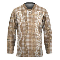 Hawaiian Ohia Lehua Lei Hockey Jersey Plaid Palaka Kalaihaahaa Pattern LT9 Unisex Tan - Polynesian Pride