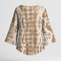 Hawaiian Ohia Lehua Lei Kimono Sleeve Blouse Plaid Palaka Kalaihaahaa Pattern - Polynesian Pride