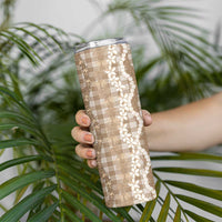 Hawaiian Ohia Lehua Lei Skinny Tumbler Plaid Palaka Kalaihaahaa Pattern - Polynesian Pride