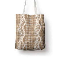 Hawaiian Ohia Lehua Lei Tote Bag Plaid Palaka Kalaihaahaa Pattern - Polynesian Pride