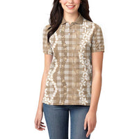 Hawaiian Ohia Lehua Lei Women Polo Shirt Plaid Palaka Kalaihaahaa Pattern - Polynesian Pride