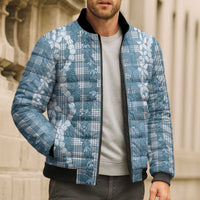 Hawaiian Ohia Lehua Lei Bomber Puffer Jacket Plaid Palaka Uliuli Omaomao Pattern - Polynesian Pride