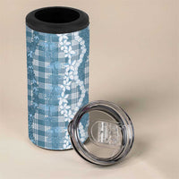 Hawaiian Ohia Lehua Lei 4 in 1 Can Cooler Tumbler Plaid Palaka Uliuli Omaomao Pattern - Polynesian Pride