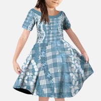 Hawaiian Ohia Lehua Lei Family Matching Off Shoulder Short Dress and Hawaiian Shirt Plaid Palaka Uliuli Omaomao Pattern - Polynesian Pride