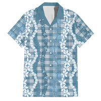 Hawaiian Ohia Lehua Lei Family Matching Off Shoulder Short Dress and Hawaiian Shirt Plaid Palaka Uliuli Omaomao Pattern - Polynesian Pride