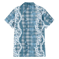 Hawaiian Ohia Lehua Lei Family Matching Off Shoulder Short Dress and Hawaiian Shirt Plaid Palaka Uliuli Omaomao Pattern - Polynesian Pride