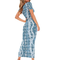Hawaiian Ohia Lehua Lei Family Matching Short Sleeve Bodycon Dress and Hawaiian Shirt Plaid Palaka Uliuli Omaomao Pattern - Polynesian Pride